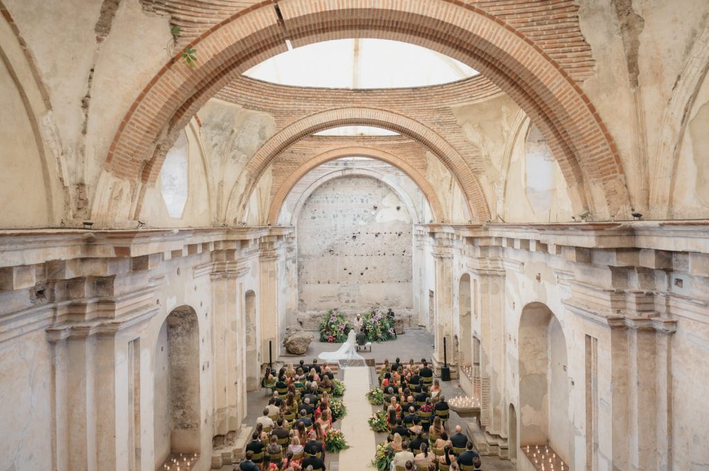 Wedding Ceremony at temple in Santa Clara Ruins in Antigua Guatemala
